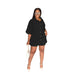 Color-Black-Solid Color Polo Collar Long Shirt Casual Shorts Suit Women Two Piece Suit-Fancey Boutique