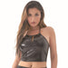 Color-Black-Women Clothing Series Neck Tube Top Sexy Backless Metal Patent Leather Sling Sexy Slim Vest-Fancey Boutique