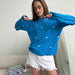 Heart Printing Sweater Autumn Winter Office Casual Round Neck Design Sweater-Blue-Fancey Boutique