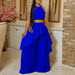 Color-Blue-with Belt Summer Two Piece Suit Sleeveless Backless Irregular Asymmetric Maxi Dress Wide Leg Pants Suit-Fancey Boutique