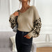 Color-Apricot-Autumn Women Thin round Neck Knitted Pullover Leopard Print Sweater Women-Fancey Boutique