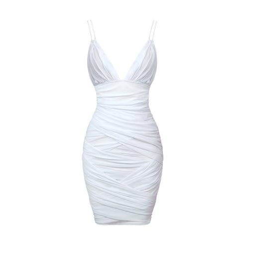 Summer Vacation V Neck Strap Sheath Slim Mesh Dress Sleeveless Sexy Women Clothing-Moonlight White-Fancey Boutique