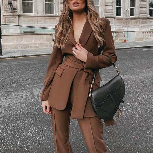 Color-Khaki-autumn New Fashion Suit Two-Piece Set Blazer-Fancey Boutique