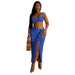 Color-Blue-Special for Popular Pleated Sexy Backless Spaghetti Straps Top Split Draped Skirt Set-Fancey Boutique