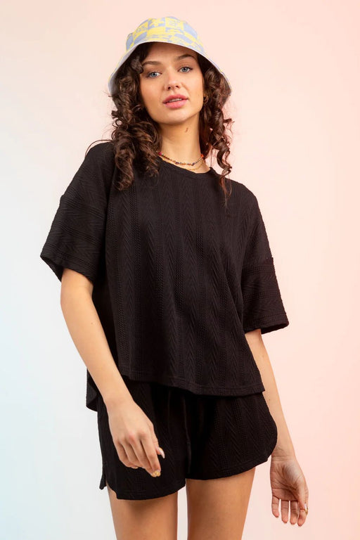 Color-Black-Women Clothing Summer Set Casual round Neck T shirt Shorts Two Piece Set-Fancey Boutique