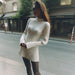 Long Sleeve Skinny Knit Dress Women Half Turtleneck Base Narrow Solid Color Short Temperamental Fall Winter Sweater Dress-White-Fancey Boutique