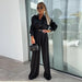 Suit Women Spring Autumn Long Sleeved Faux Pocket Shirt Elegant Loose Trousers Women Two Piece Suit-Black-Fancey Boutique