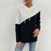 Color-Black-Spring Autumn Women Clothing round Neck Long Sleeve Black White Stitching Hooded Pullover Tops Sweater-Fancey Boutique