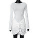 Women Clothing round Neck Long Sleeve Slim Fit Sheath Pleated Twisted-White-Fancey Boutique