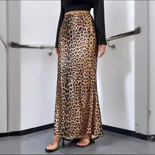 Leopard Print Printed Sexy Sheath Fishtail Skirt Mop Skirt Women Spring Clothing Drape Dress-Fancey Boutique