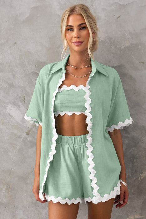 Color-Light Green-Early Spring Women Simple Short Shirt Casual Set-Fancey Boutique