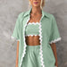 Color-Light Green-Early Spring Women Simple Short Shirt Casual Set-Fancey Boutique
