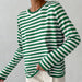 Round Neck Knitted Striped Sweater Autumn Winter Wild Classic Retro Striped Pullover Sweater for Women-Green-Fancey Boutique