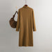 Color-Khaki-Women Knitted Dress Autumn Winter Mid Length Loose Turtleneck Solid Color Base Sweater Dress-Fancey Boutique