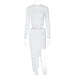 Color-White-Sunken Stripe Long Sleeve Faux Two Piece Skirts Suit Autumn Internet Celebrity Irregular Asymmetric Two Piece Set Women-Fancey Boutique