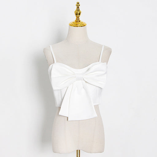 3D Bowknot Autumn Fresh Sweet Solid Color Sling Trendy Bow Vest for Women-White-Fancey Boutique