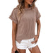 Summer Round Neck Outside Seam Twist Strip Short Sleeve Loose T Shirt Women-Khaki-Fancey Boutique