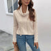 Color-Apricot-Autumn Winter Women Clothing Cable Knit Turtleneck Casual Sweatshirt Texture Pullover Top-Fancey Boutique