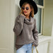 Color-Gray-Women Top Autumn Winter Casual Loose Sweater All Match Solid Color Polo Collar Pullover Sweater-Fancey Boutique