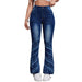 Weila Jeans Spring Summer Women Denim Mid High Stretch Printed Casual Trousers Bell Bottom Pants-Blue-Fancey Boutique