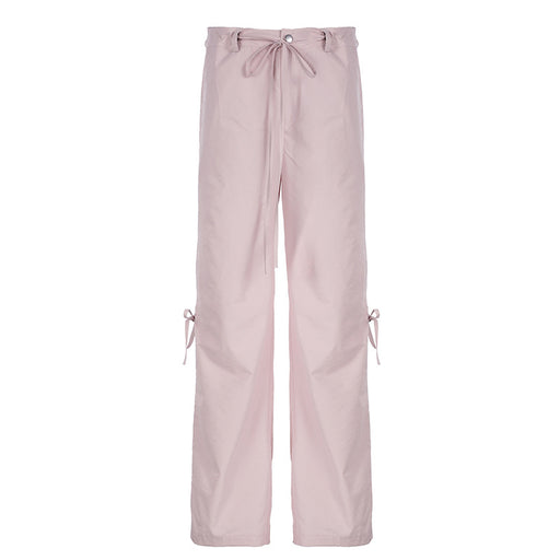 Sweet Bow Tie Women Casual Pants Everyday Joker Office Low Waist Loose Woven Pants-Pink-Fancey Boutique