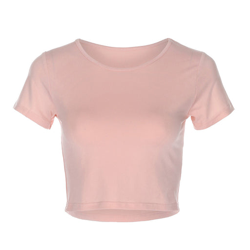 Color-Pink-Spring Summer Round Neck Short Sleeve Vest Exposed Cropped Slim Fit Multi Color Women T Shirt-Fancey Boutique