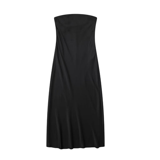 Color-Black-Spring Women Casual Silk Satin Texture Tube Dress-Fancey Boutique
