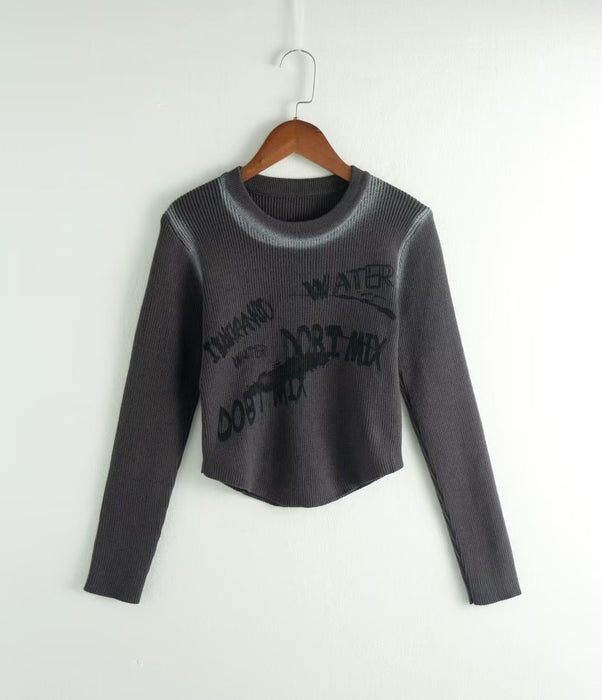 Color-Gray-Women Slim Fit round Neck Short Sweater Autumn Long Sleeve T shirt Slim-Fancey Boutique