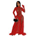 Color-Red-Sexy Women Clothing Sexy See through Lace Backless Lace up Jumpsuit-Fancey Boutique