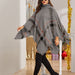 Color-Gray-Autumn Winter Irregular Asymmetric Turtleneck Plaid Cape Sweater for Women-Fancey Boutique