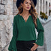 Color-Green-Women Clothing Solid Color V neck Loose Casual Autumn Winter Women Top-Fancey Boutique