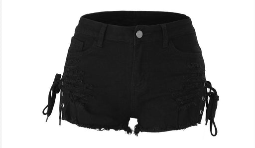 Color-Black-Summer Casual High Waist Stretch Plus Size Ripped Washed Retro Denim Shorts for Women-Fancey Boutique
