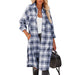 Color-Blue-Mid Length Shacket for Women Spring Autumn Printed Checks Collared Single Breasted Coat for Women-Fancey Boutique