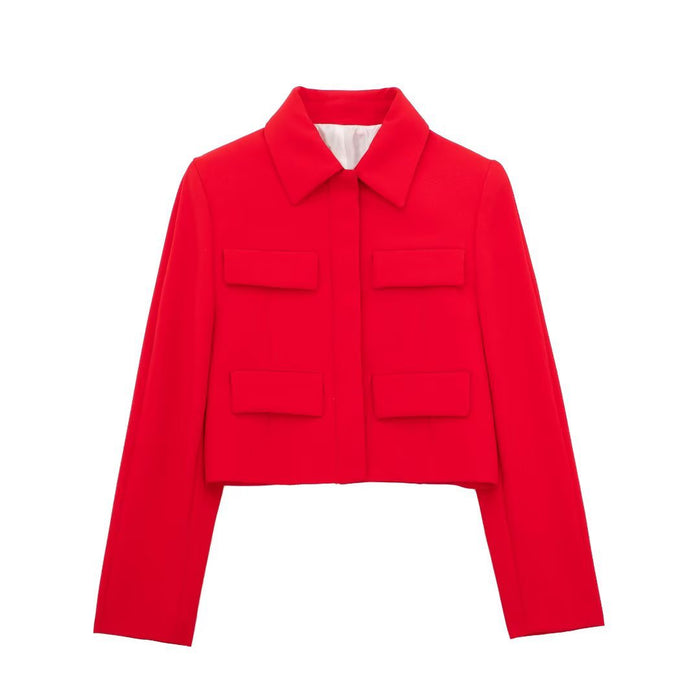 Color-Coat-Women Flip Decoration Short Blazer Trousers Suit-Fancey Boutique