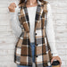 Color-Light Brown-Spring Autumn Winter Women Top Polo Collar Single Breasted Vest Plaid Coat-Fancey Boutique