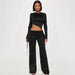 Color-Basic Bevel Irregular Asymmetric Bottoming Top Drawstring Flared Culottes Casual Suit-Fancey Boutique