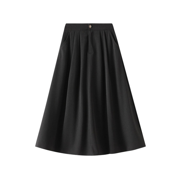 Color-Black-Skirt Women Autumn High Waist A line Skirt Long Skirt Slimming Large Hem Umbrella Skirt Drape Skirt-Fancey Boutique