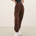 Color-Brown-Casual Sports Pants Pure Cotton Terry Women Clothing Exclusive High Waist Pants Ankle Tied Long Sweatpants-Fancey Boutique