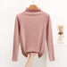 Color-Pink-Women Half Turtleneck Slimming Stretch Sweater Spring Autumn Western Slim Fit Long Sleeve Bottoming Sweater Wooden Ear-Fancey Boutique