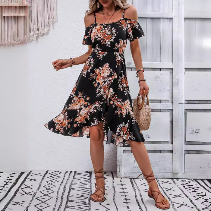 Women Clothing Summer Floral Print Slit Sling Dress-Fancey Boutique