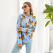 Color-Blue Background Yellow Disc-Butterfly Animal Brocade Sweater Women Loose Autumn Winter Long Sleeve Knitwear Sweater-Fancey Boutique