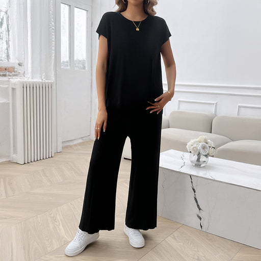 Spring Summer Women Clothing Casual Solid Color Sweater Suit-Black-Fancey Boutique