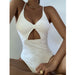 Swimsuit Solid Color One-Piece Hollow Out Cutout Mesh Embroidered Bikini Sexy Swimsuit-Fancey Boutique