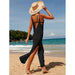 Travel Vacation Sexy Backless V-neck Solid Color Breathable Knitted Slit Maxi Dress Beach Sun Protection Blouse-Fancey Boutique