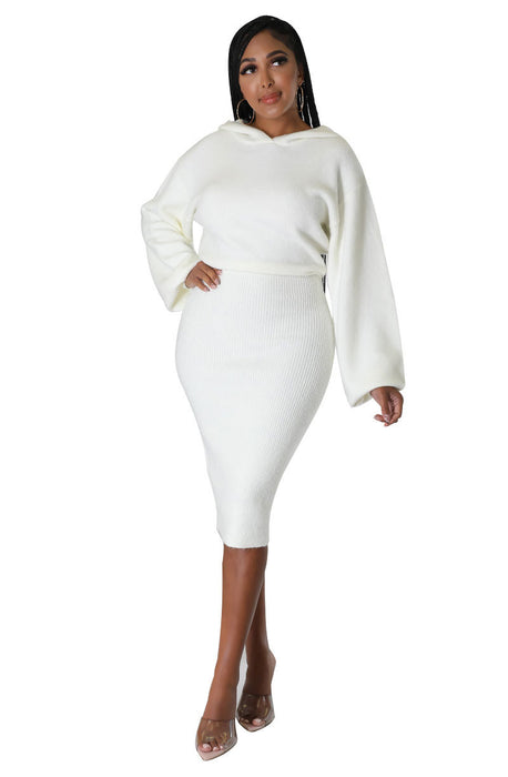 Color-White-WomenClothing Dress Long Sleeve Solid Color Dress Autumn-Fancey Boutique