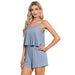 Color-skyblue-Women Clothing Jumpsuit Summer Vest Solid Color Can Be Worn outside Lady Sexy Homewear Shorts-Fancey Boutique