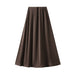 Color-Deep Coffee-Summer French High Waist Slimming Acetate Satin Drape Mid Length A Line Skirt-Fancey Boutique