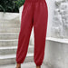 Color-Red-Women Clothing Elastic Waist High Waist Wide Leg Ankle Length Pants-Fancey Boutique