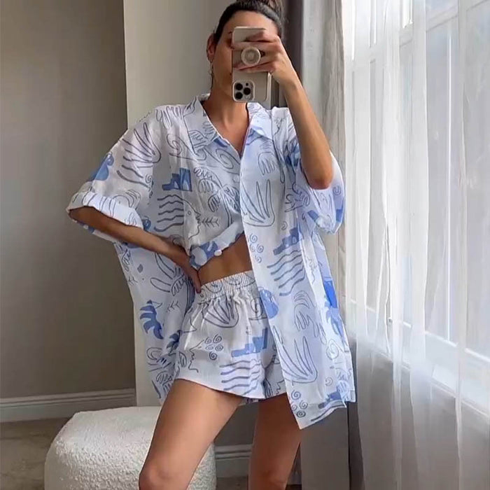 Color-Multi-Spring Summer Casual Holiday Idle Creative Printing Shirt Shorts Suit-Fancey Boutique