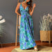 Spring Summer Women Wear V Neck Brace Printing Elegant A Swing Maxi Dress-Multicolor-6-Fancey Boutique